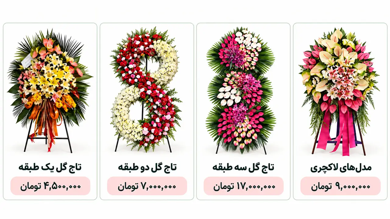 لیست قیمت تاج گل نمایشگاهی قیمت تاج گل نمایشگاهی یک و دو طبقه